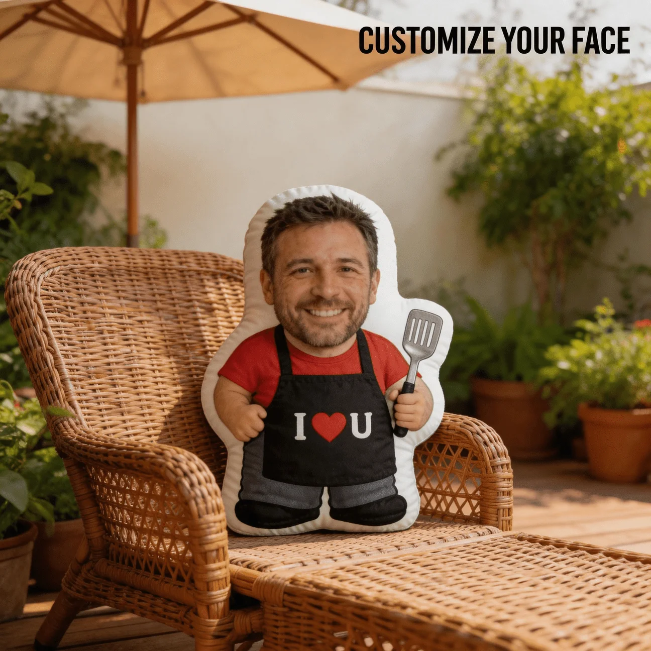 Personalized photo face pillow, customizable photo text, chef shaped cushion, suitable for sofas and beds - adult home decoratio