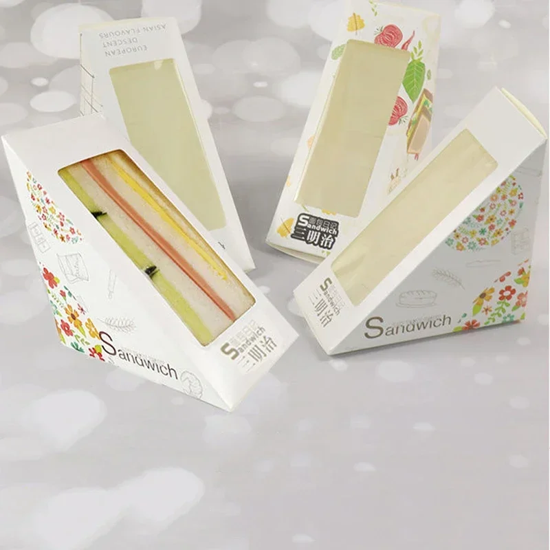 100 Sheets Sandwich Bag Triangle Cake Box Cake Store Sandwich Bread Wrapper Household Disposable Baking Transparent Paper Box