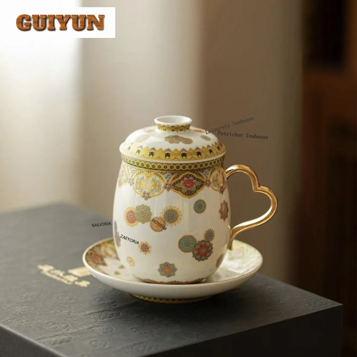 300ml Dunhuang Colour Enamels Filter Tea Separator Cup Creative Tea Mug With Infuser Household Tea Maker Office Water Cup Craft