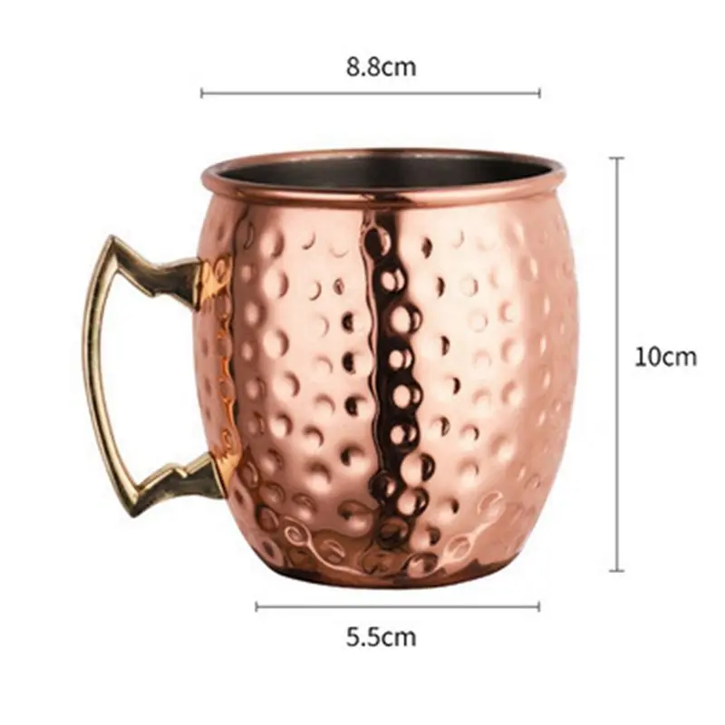 T21C 2X Moscow Mule Cup Stainless Steel Cocktail Mug Beer Cup Copper Plating Hammer Point