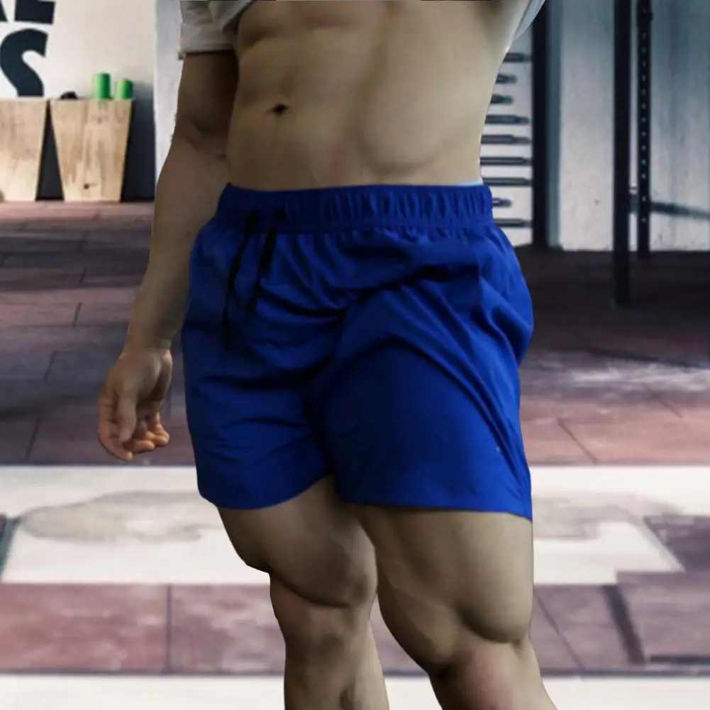 Мужские шорты со средней посадкой и эластичным поясом, карманами на шнурке, летние однотонные свободные шорты для фитнеса