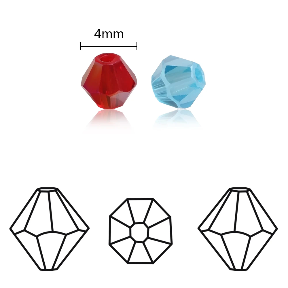 200pcs 4mm Multcolor AB Faceted Glass Beads Bicone Beads for Jewelry Making Crystal Beads Loose Beads DIY Bracelet Necklace