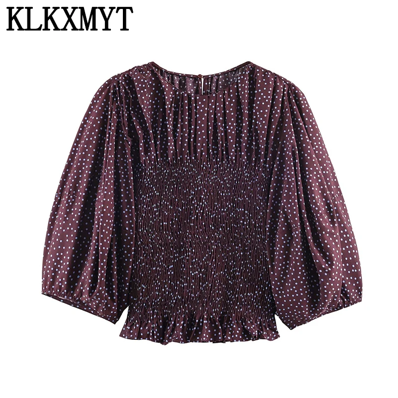 

KLKXMYT Women's Blouse Fashion Polka Dot Printed Top Spring Summer New Casual Elastic Waist Short Shirts And Blouses Tops
