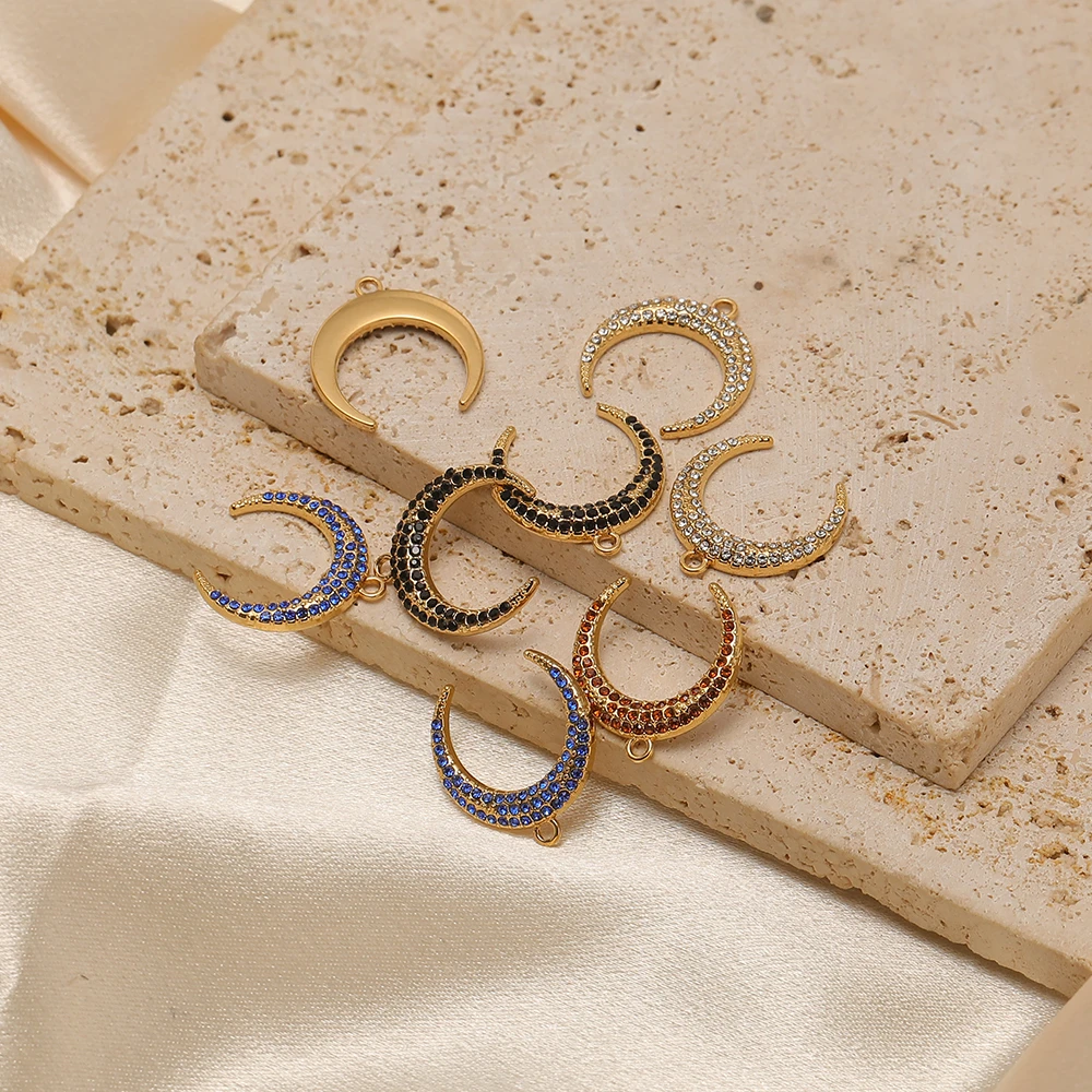 4 Stück Edelstahl-Strass-Mondanhänger für exquisite Halsketten, Charms, Ohrringe, Material für DIY-Schmuck, Armbandherstellung für Mädchen – Detail 2