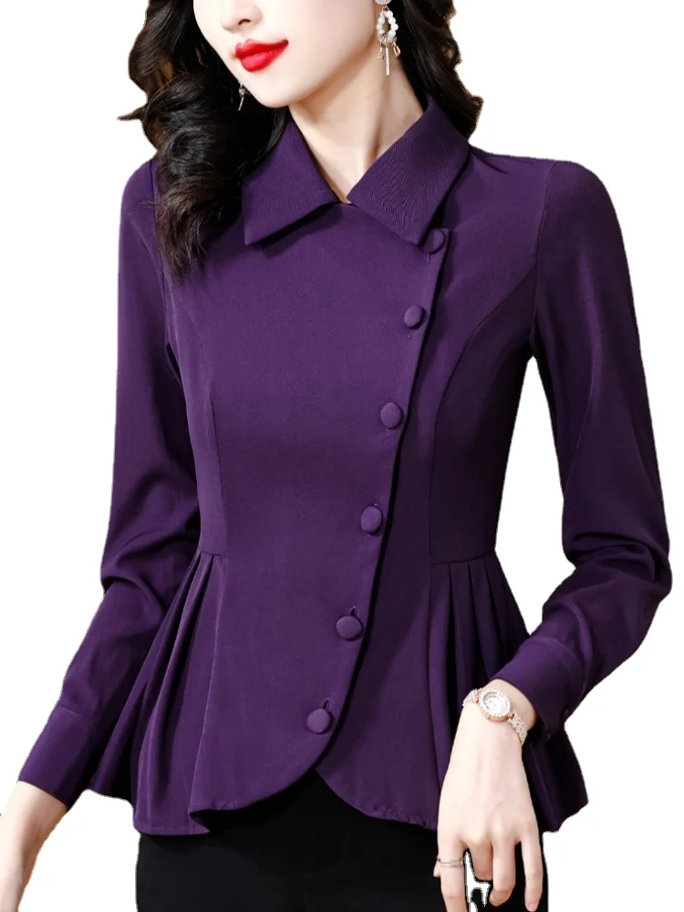 peplum shirts women pelum blouses women long sleeve purple tops