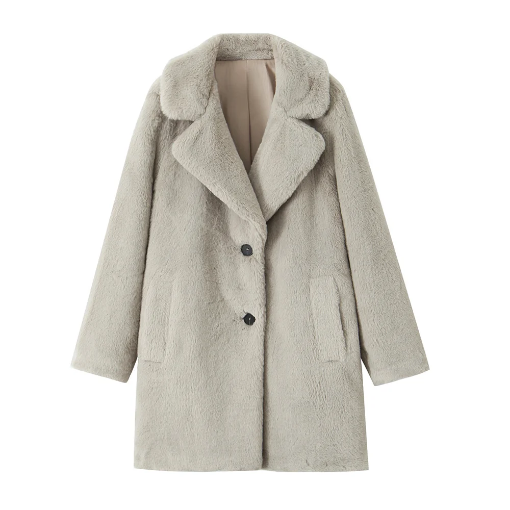 Women\'s  clothing  2024  winter temperament  fashionable  casual  lapel loose plush long coat jacket