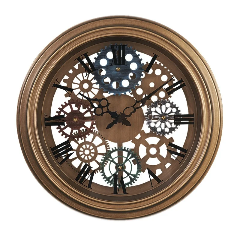 14 inch antique round metal antique industrial style quartz clock household wall decoration gear color fashion wall clock