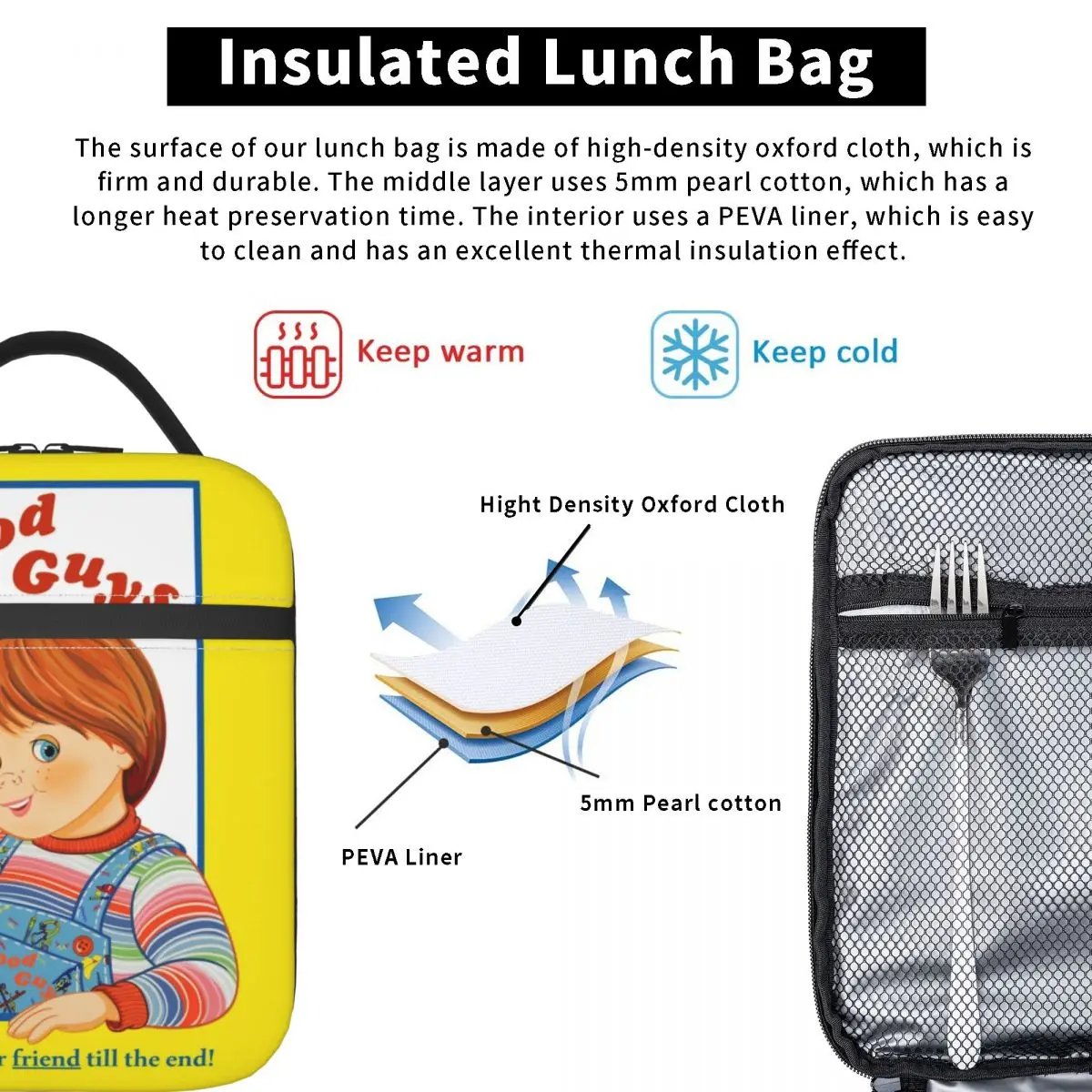 Custom Good Guys Chucky Lunch Bag Men Women Thermal Cooler Child\'s Play Doll Insulated Lunch Box for Student School