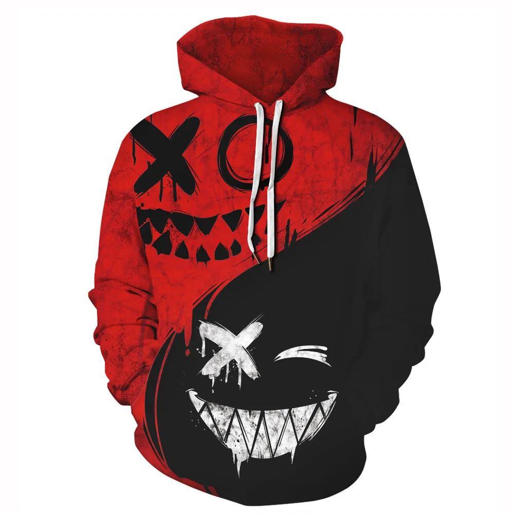 Spring Autumn Men Black Red Hoodies Haha Joker Print Hooded Sweatshirt Women Hip Hop Streetwear Pullover Clothes Plus Size S-3XL