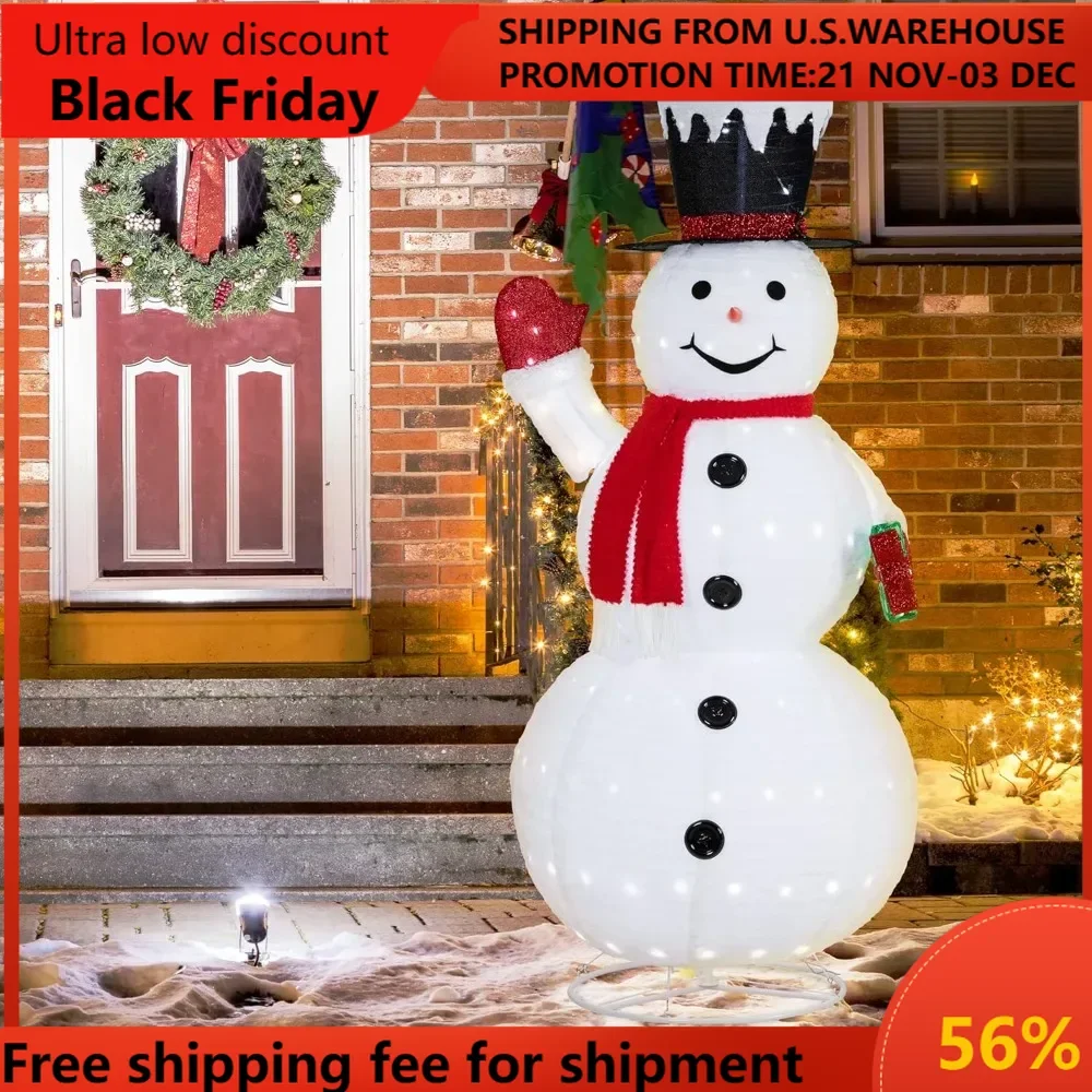 Christmas Festive Snowman 3D Super Large6FT Suede Fabric LED Light for Christmas Decorations Indoor Outdoor Yard Garden D