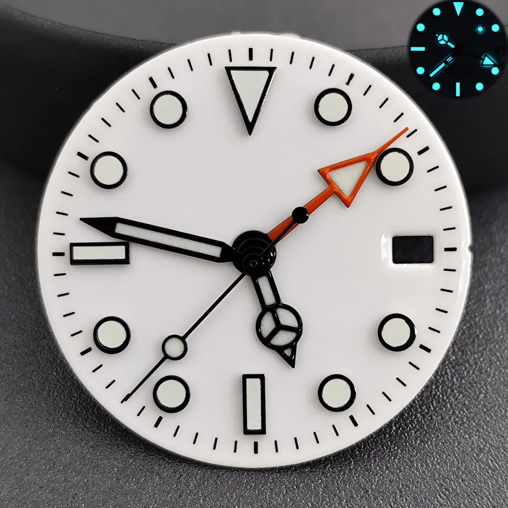 قرص NH34 بمينا GMT مؤشر أبيض وأسود مناسب لحركة NH34 NH34 ملحقات ساعة المؤشر NH34