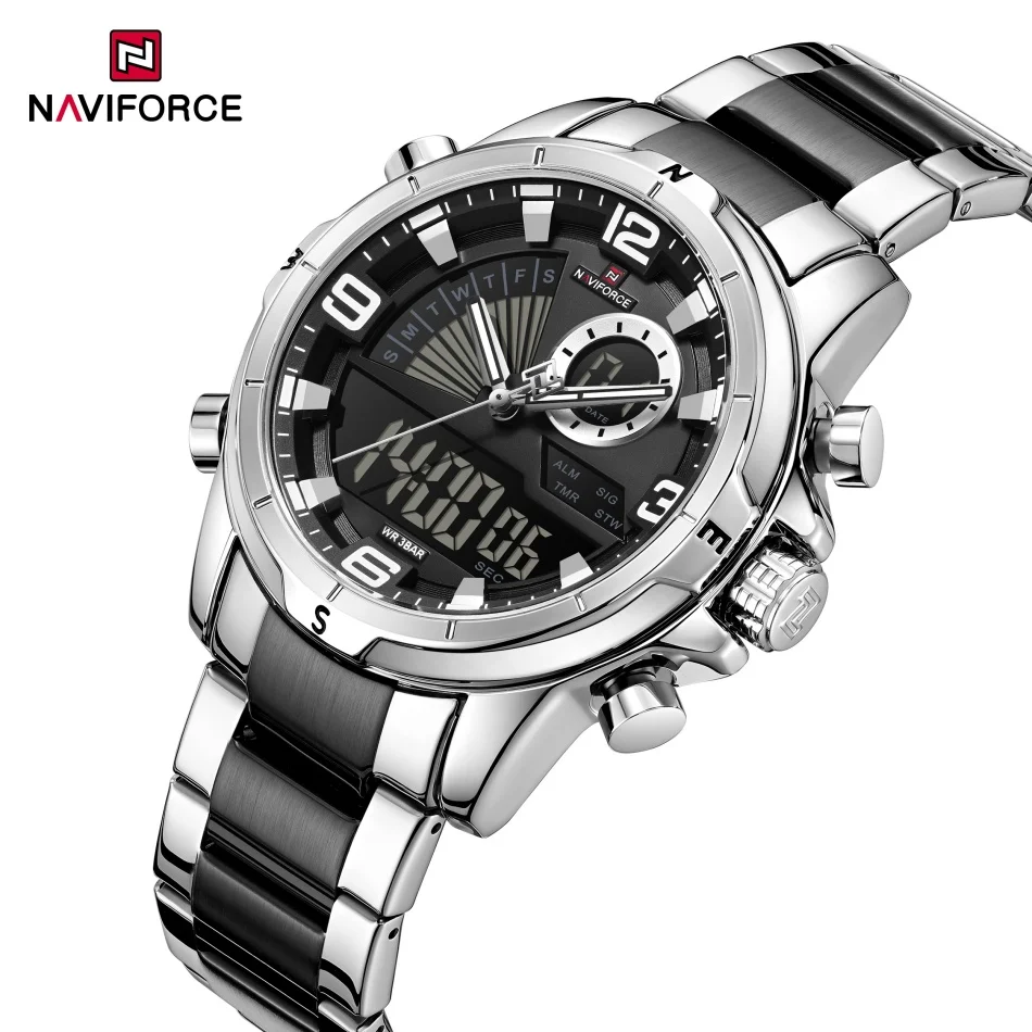 NAVIFORCE Men's Watch Classic Multifunctional Dual Display Alarm Countdown Mode Original watch for Man Quartz Day and Date Clock