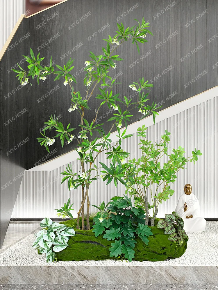 Landscape Combination Indoor and Outdoor Balcony Stair Corner Simulated Plants Floor Landscape Entrance Decoration Bonsai