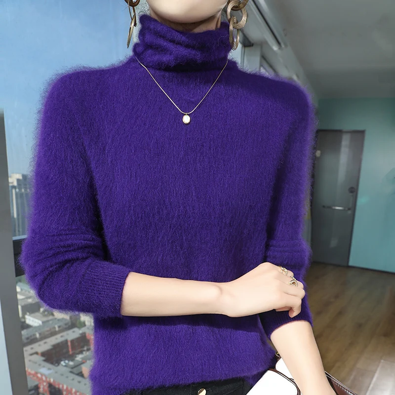 

Women's sweaters, mink fur sweaters, pile collars, loose and slimming knit base shirts, autumn and winter new solid color tops