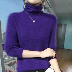 Women's sweaters, mink fur sweaters, pile collars, loose and slimming knit base shirts, autumn and winter new solid color tops