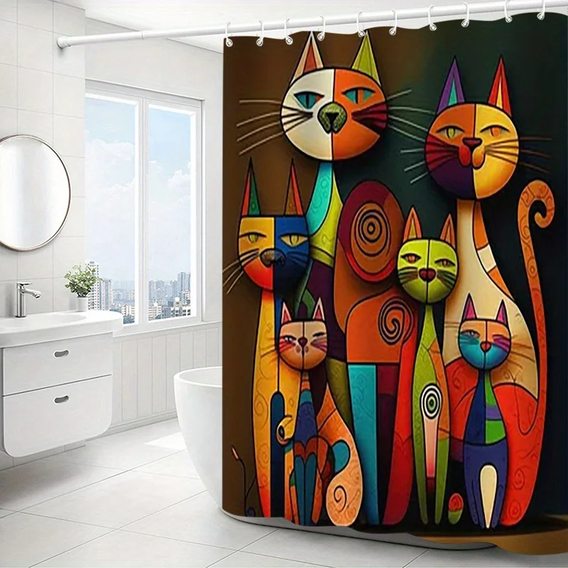 

Красочные абстрактные кошки, водонепроницаемая, устойчивая к плесени занавеска для душа — химерный дизайн для развлечения и художественного декора ванной комнаты