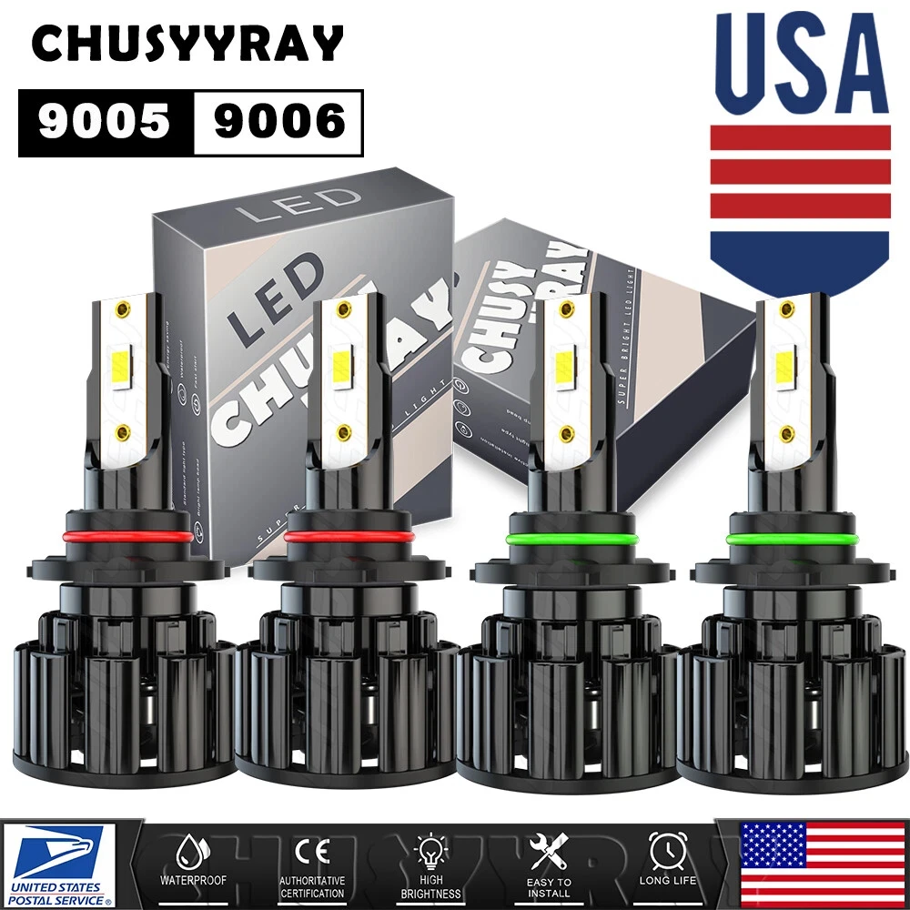 

4x Canbus 9005 9006 LED Headlight Hi/Low Beam Fog Light Bulbs Kit 12V 6000K 100000LM 500% Super Bright 1:1 Same Size Plug & play