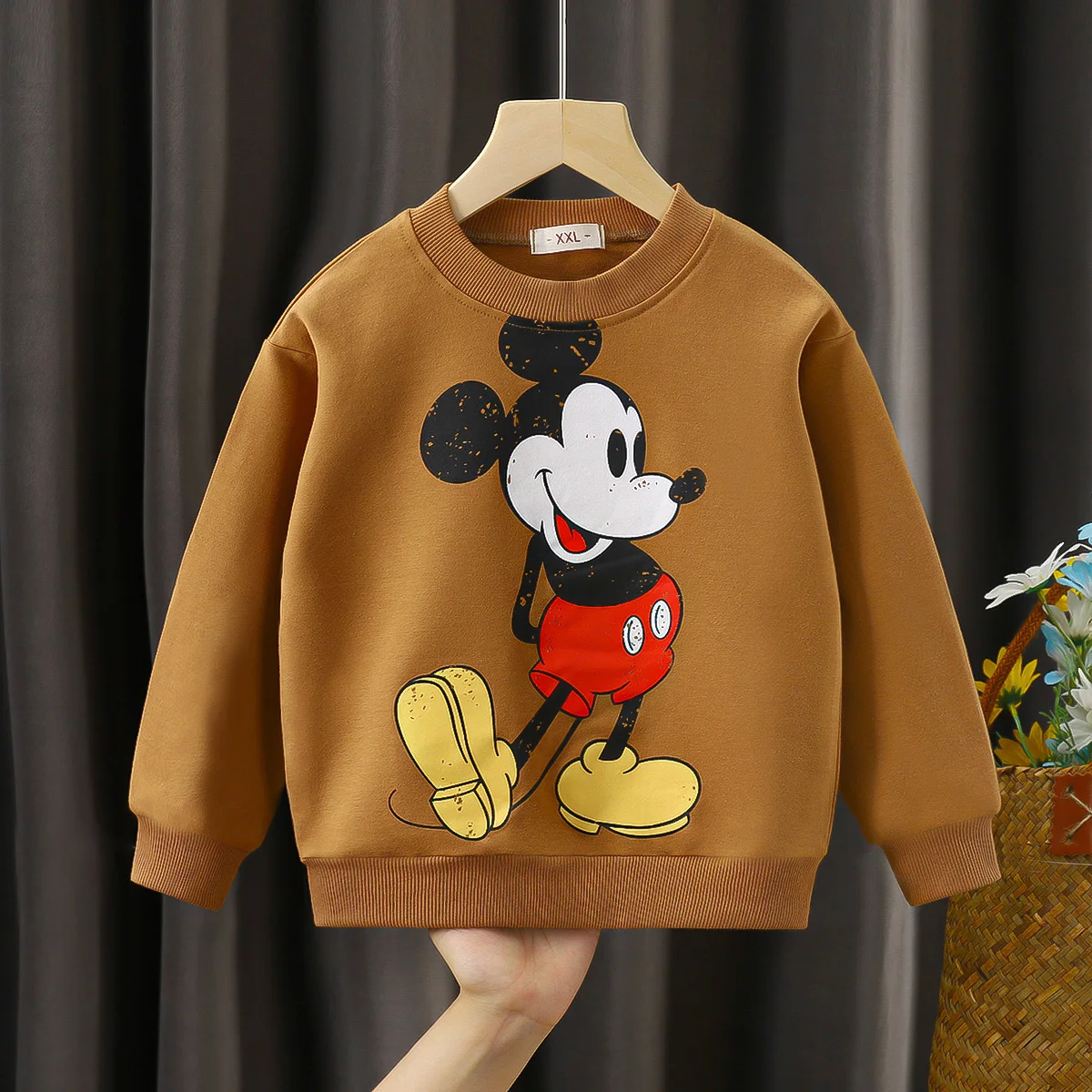 Children Clothes Disney Mickey Cartoon Sweatshirt Spring New Kids Long Sleeved Hoodies Crewneck Pullover Base Shirt Loose 1-4Y