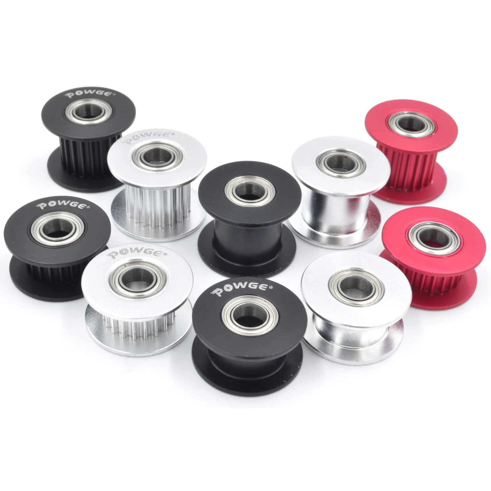 POWGE 2M 2GT 20 Teeth Timing Idler Pulley Bore 3/4/5mm Red Black with Bearing for GT2 2GT Open belt Width 6mm 10mm 20teeth 20T