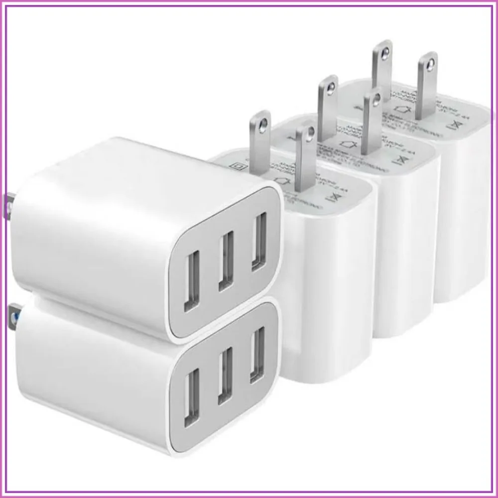 3 USB A Ports Charger Block, 5 Pack Wall Chargers, USB Cube Wall Plug for iPhone 14/13/12/11/X/XR/8/7/6, Galaxy, Android Phones and More (Ivory)