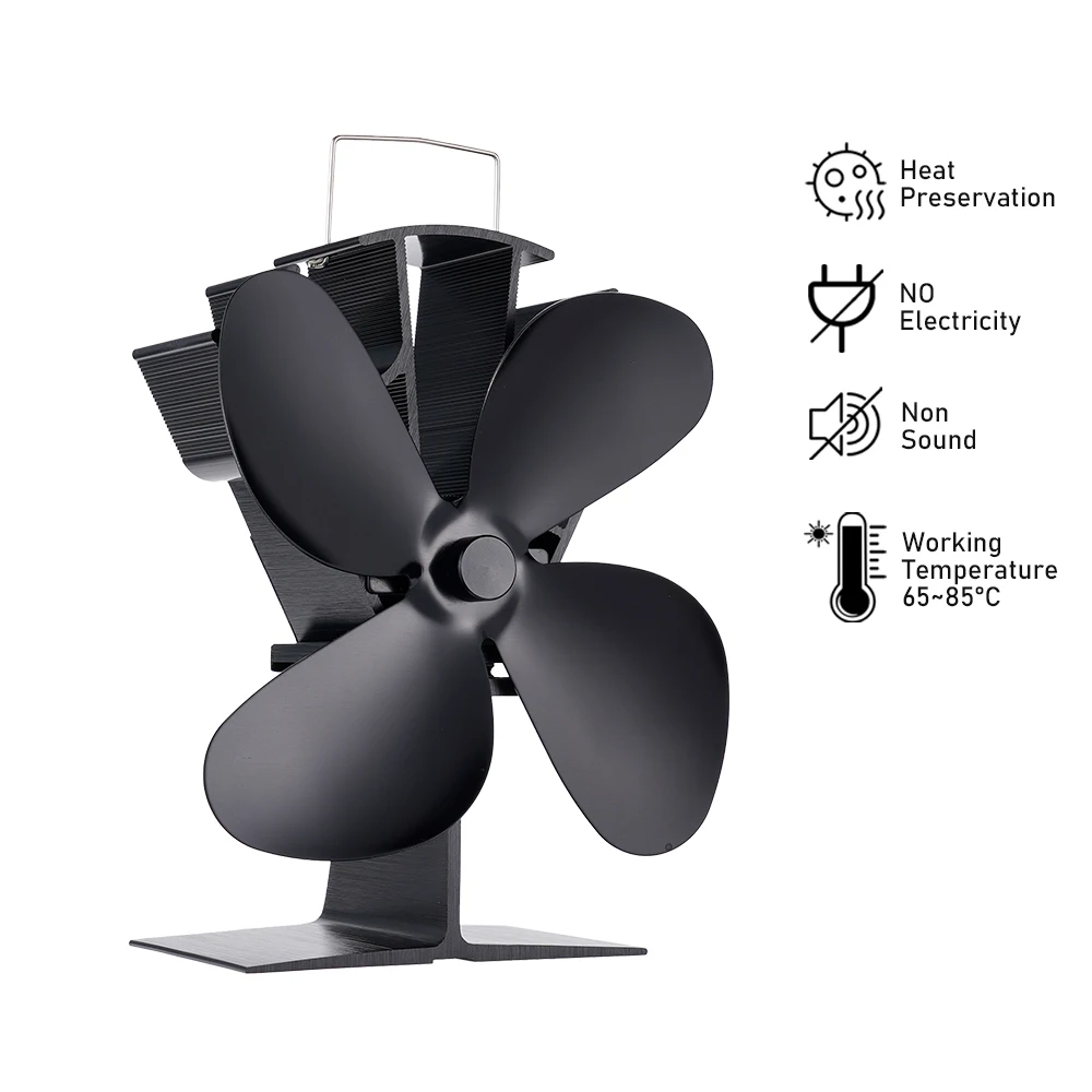 

4 Blade Fireplace Fan Heat Powered Stove Fan Log Wood Burner Portable Eco-fan Quiet Winter Warm Home Outdoor Heater Efficient