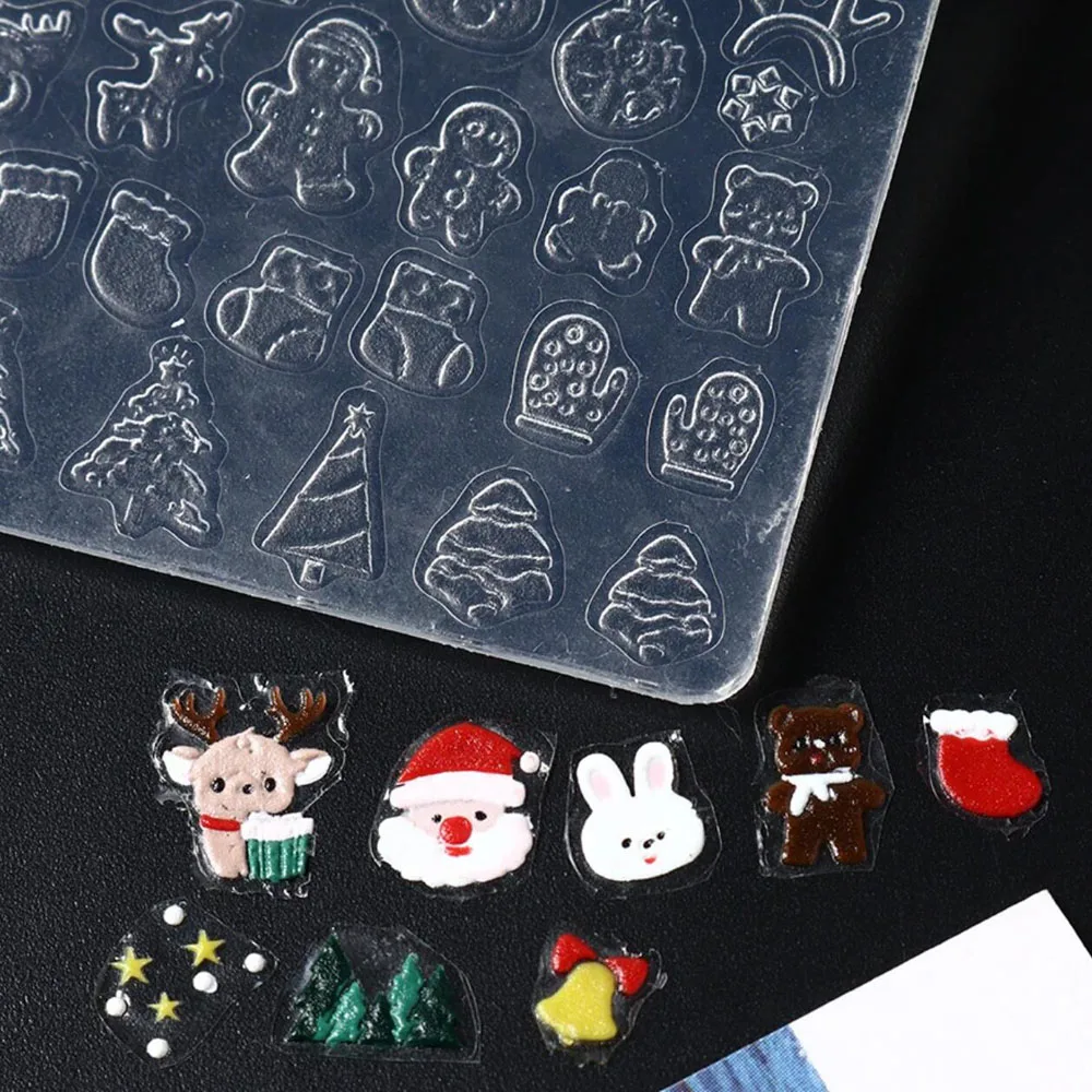 5d bonito padrão de natal moldes de unhas dos desenhos animados papai noel árvore de natal molde de escultura 3d modelo diy manicure decorat ferramentas