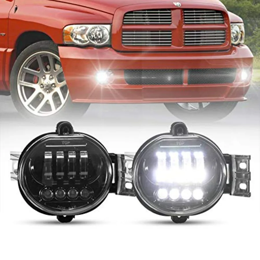 

Dodge Ram LED Fog Lights with Daytime Running Lights Set 1 Pair Clear Lens Fog Bumper Lamps Replacement for 2003-2008 1500 2500