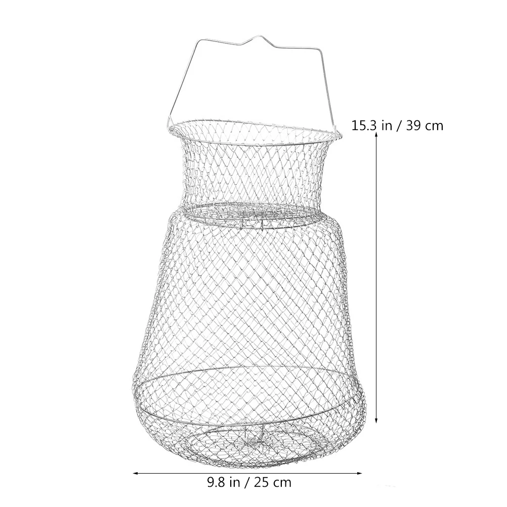 

1pcs Folding 44Cm Zinc Plated Steel Wire Mesh Crab Lobster Net Lightweight Fishing Container For Lake Outdoor Foldable