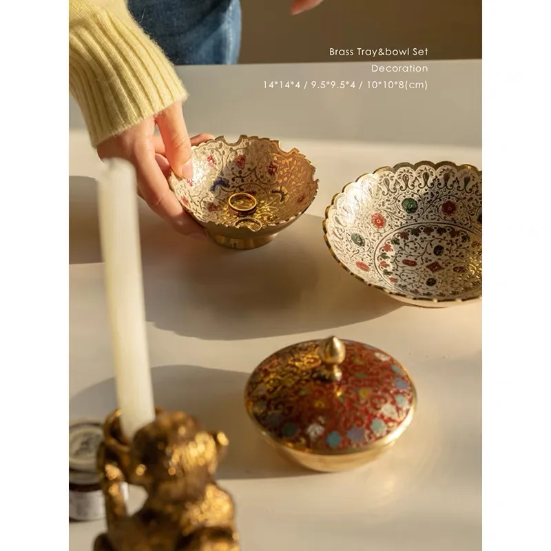 

Rinoart India Styple Brass Tray Bowl Set Storage Tray Jewelry Tray Component Craft Materia Jewelry Making Supplies Home Decor