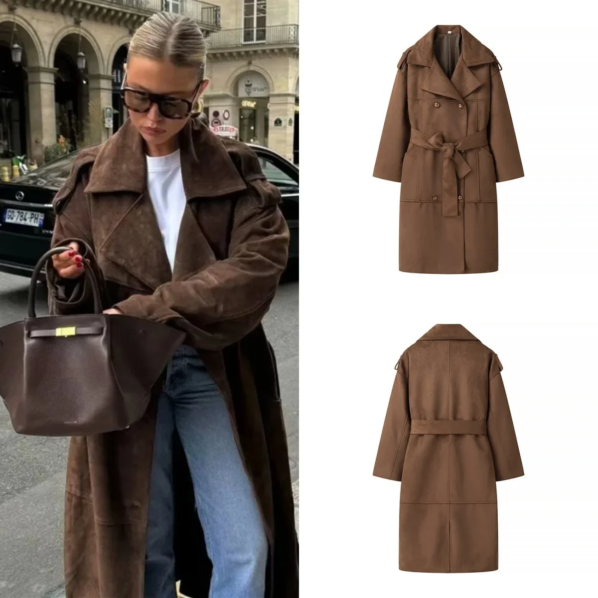 

Модное и универсальное замшевое пальто и топ с длинными рукавами, 2025 г.