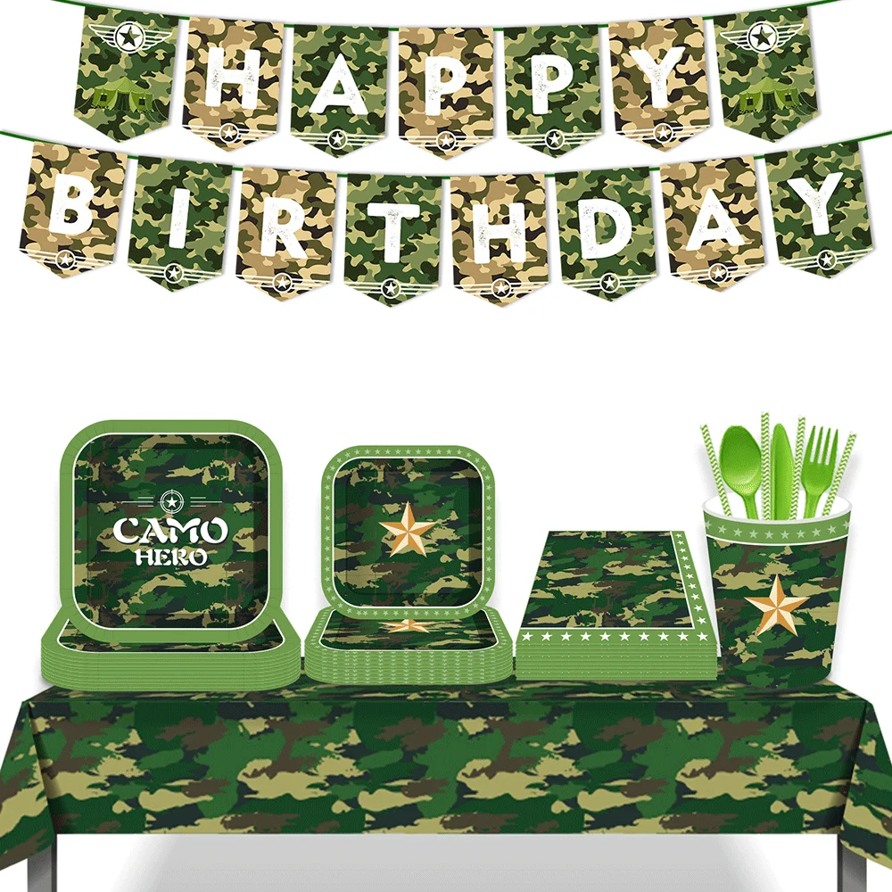 Military Party Decoration Jungle Land Camouflage Netting Tableware 4D Tank Balloons Armored Vehicle Soldiers Kids Birthday Gifts