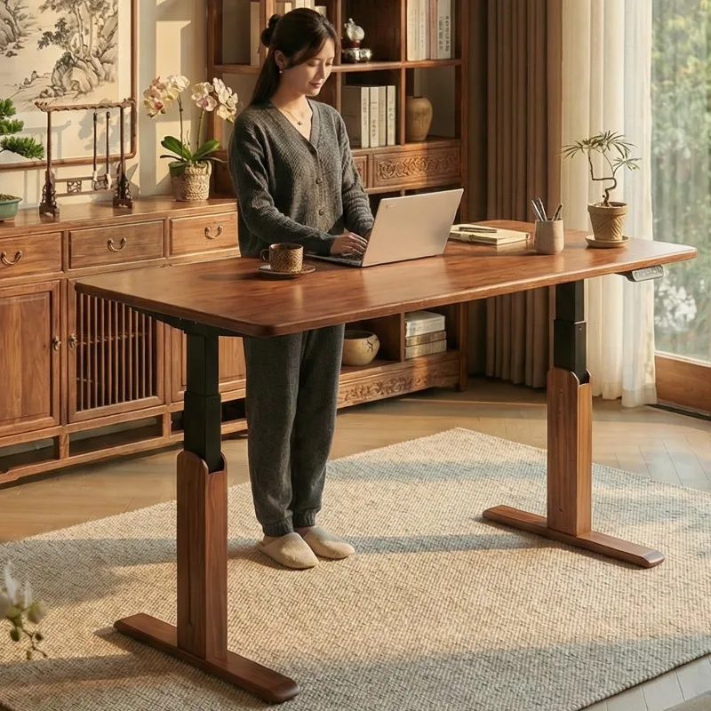 Kenryto Solid Wood Electric Lifting Table Dual Motor Living Room Office Learning Desk Adjustable Smart Workbench