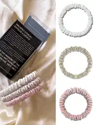 Coleteros de seda 100% Natural para mujer, cintas para el pelo de Color liso, de alta calidad, 6 cintas para el pelo, accesorios para el cabello, caja de 3 piezas