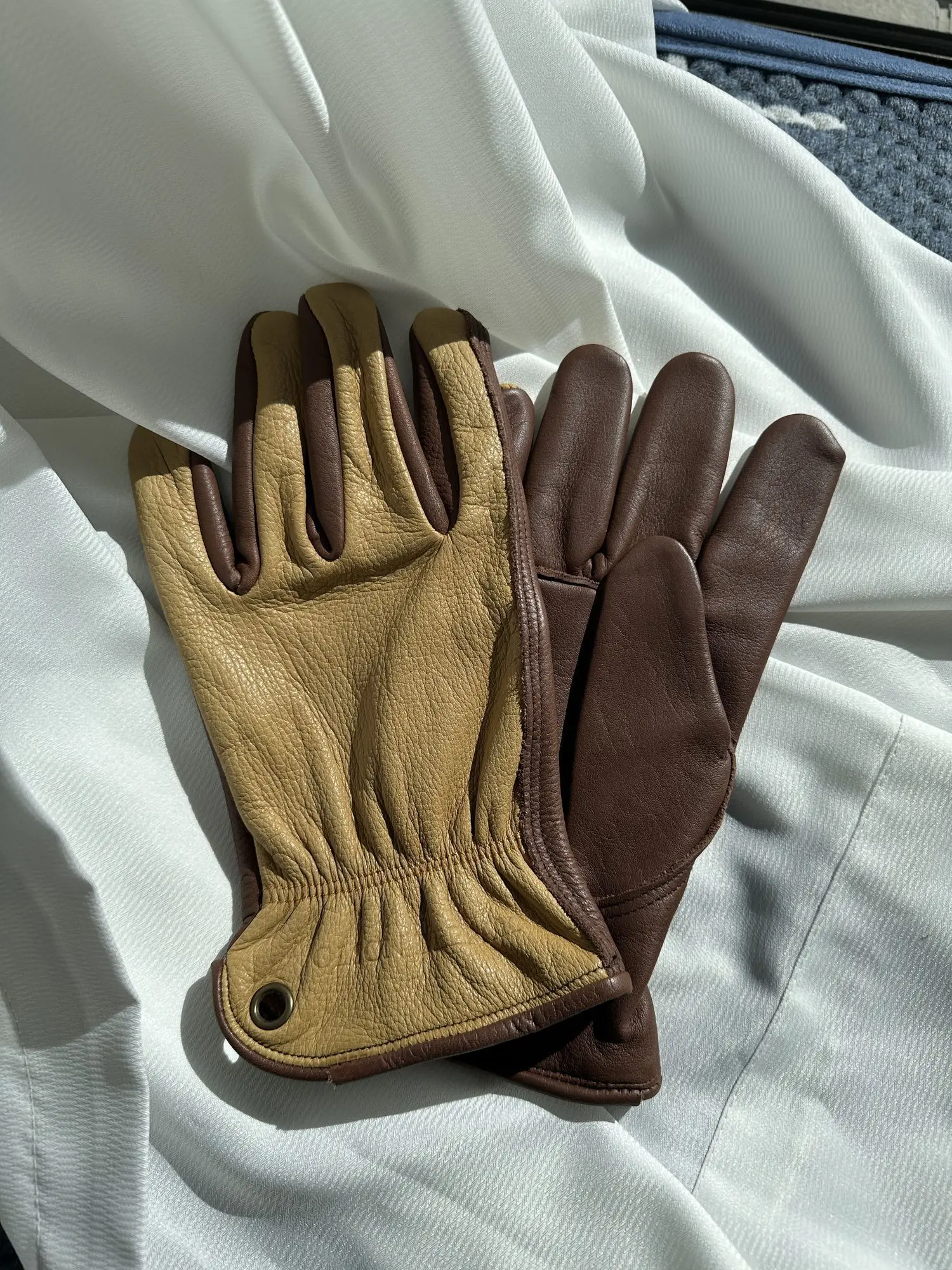 Genuine Cowhide Leather Motorcycle Gloves, Retro Vintage Driving Gloves For Men, Outdoor Camping Moto Riding,  Wear-Resistant