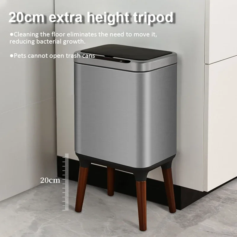 Smart Sensor Trash Can with Legs 9 13 liters Stainless Steel Electric Bathroom Toilet Wastebasket Automatic Kitchen Garbage Bin