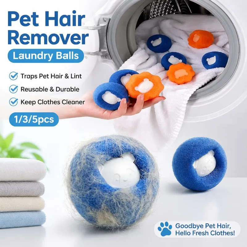 Pet Hair Remover Reusable Laundry Balls 1/3/5pcs - Washing Machine Filter, Cat Fur Lint Catcher, Plastic Sponge for Clothes