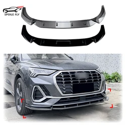 For Audi Q3 F3 Sline 2019 2020 2021 2022 2023 2024+ Car Front Bumper Lip Spoiler Glossy Black Or Carbon Fiber Look Body Kit
