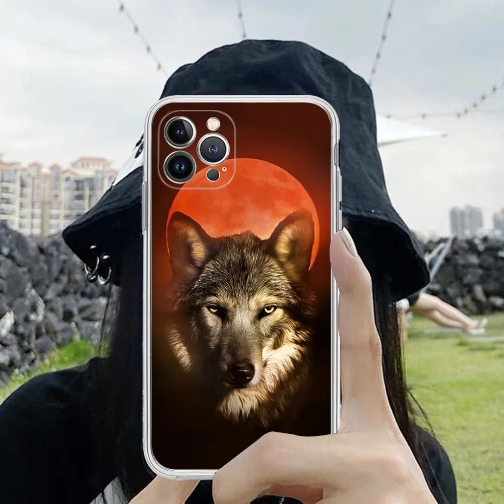 The Wolf casing ponsel Mini untuk iPhone, casing ponsel serigala untuk iPhone 15 14 11 12 13 Mini Pro XS Max Cover 6 7 8 Plus X XR SE 2020 Funda