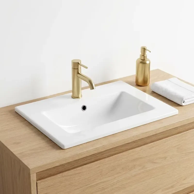 for  Modern Polished Ceramic Thin Edge Bathroom Sink Single Hole Easy Cleaning Apartment Hotel Quality Overflow Ring