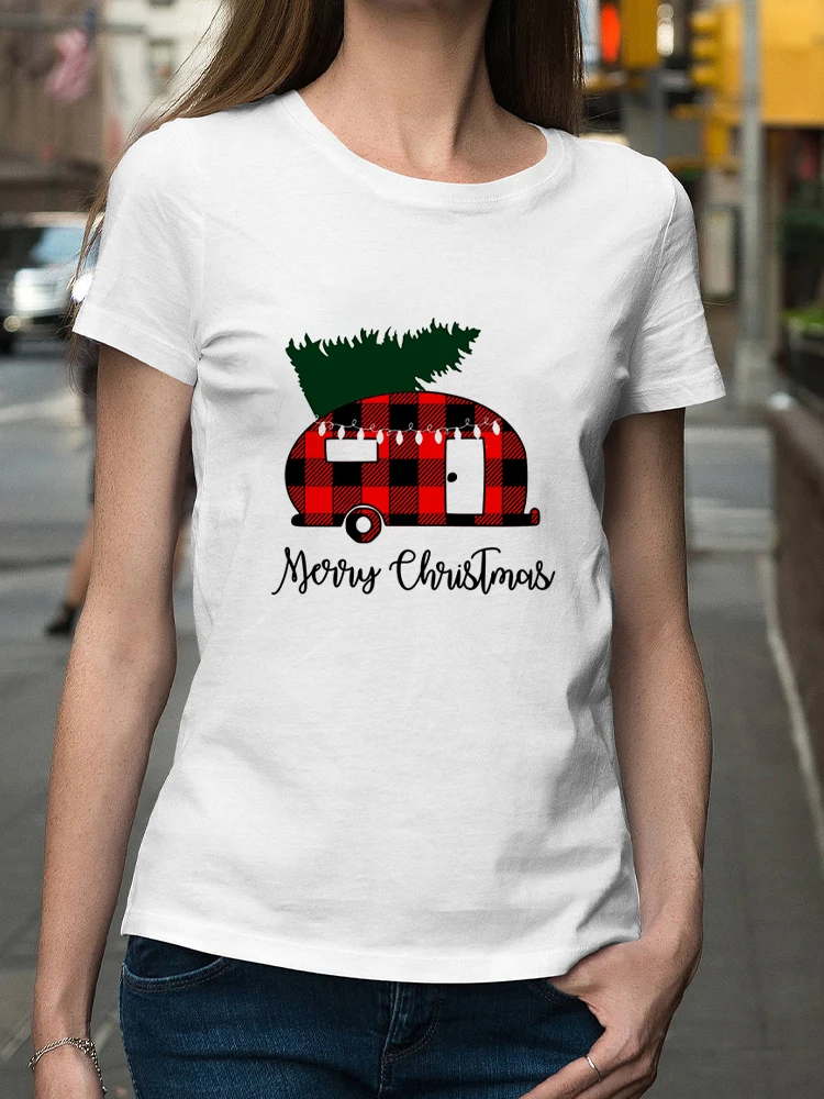 Festival feliz natal vestir estilo inverno mulher tshirt impresso topos o-pescoço feminino topo roupas gráficas camisa t camiseta kawaii topos