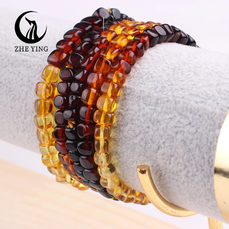 Zhe Ying 100% Natural Amber Bracelet Healing Energy Gemstone Stretch Men Women Bracelets Fashion Jewelry Gift