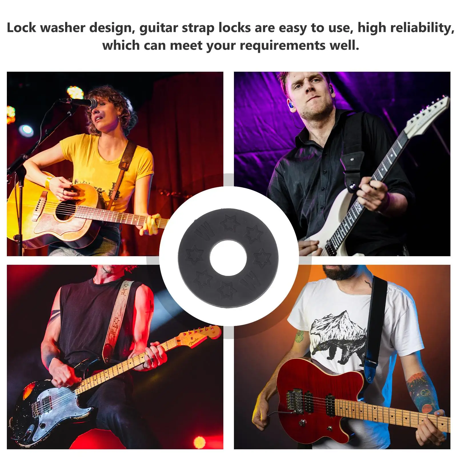 

12pcs Guitar Strap Locks Black Silicone Washers Safe Anti-slip Durable Electric Guitar Accessories Bass Protector Strap Blocks