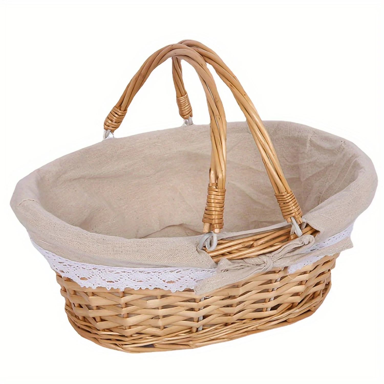 1pc Rattan Woven Picnic Basket, Woven Basket Tote Basket, Pastoral Picnic Activity Handle Basket, Rattan Woven  Basket, Fruit Ba