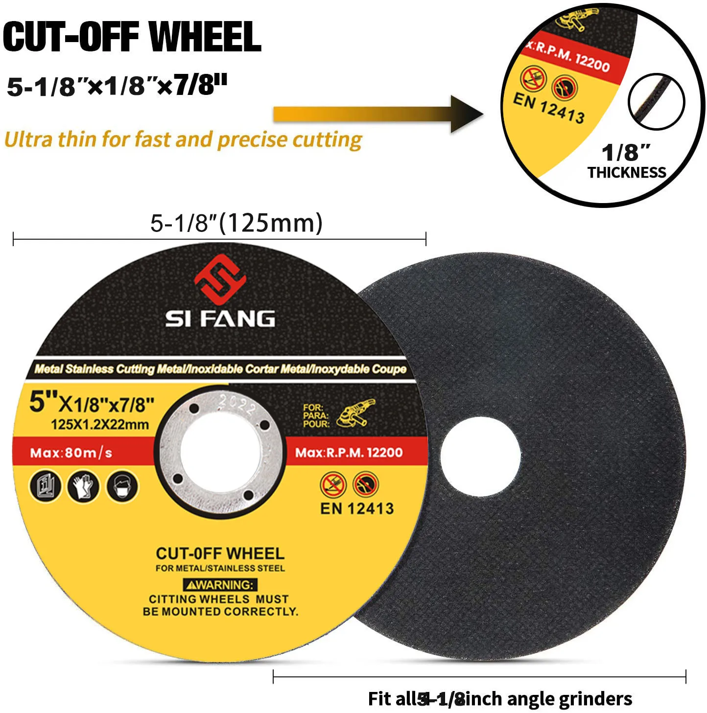 5 Inch Metal & Stainless Cutting Discs Cut Off Wheels Flap Sanding Discs Grinding Discs for Angle Grinder 125mm