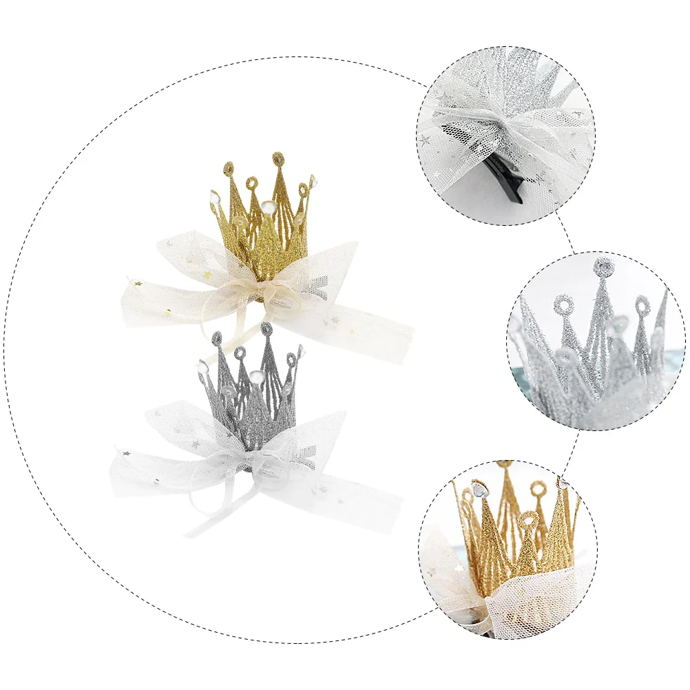 

2Pcs Kids Crown Hair Accessories 3D Lace Hair Clips Golden Silver Girls Durable Decorative Hairpins for Parties