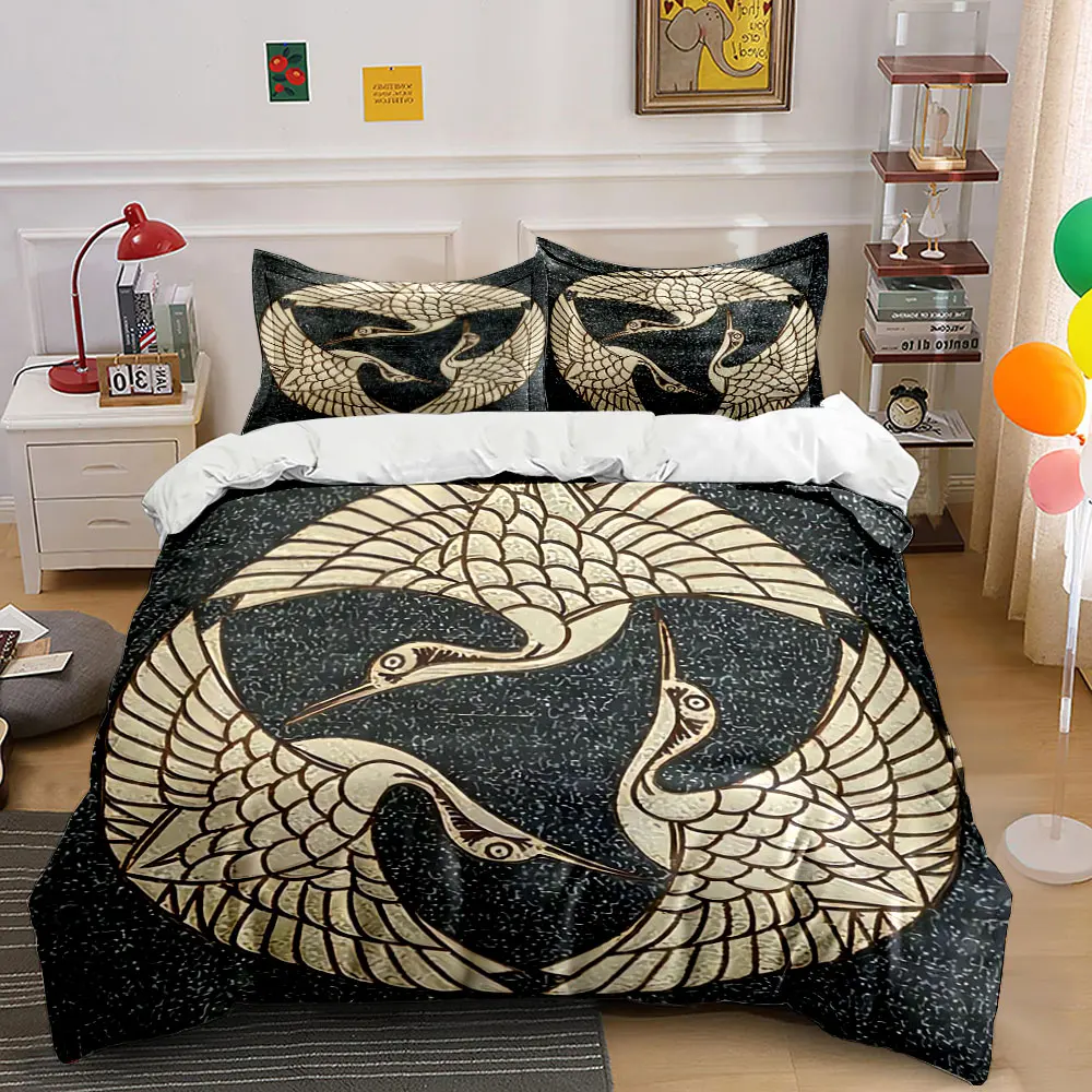 

Elegant Crane Decorative Art Set Bedding Set with 1 Duvet Cover 2 Pillowcases Single Double King Queen, Gift