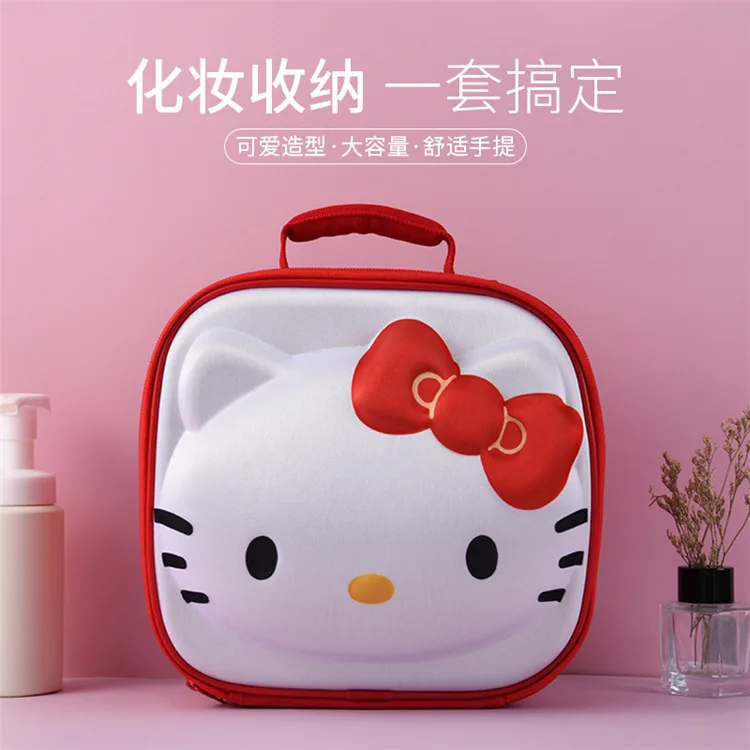 Kawaii Hello Kitty Cartoon Cosmetic Bag Cute Girls Portable High Capacity Handheld Organizer Anime Sanrio Cosmetic Storage Bag