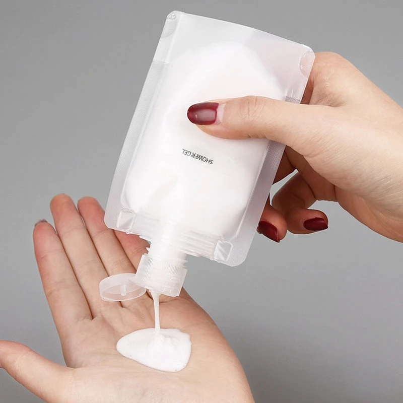 6Pcs Thickened Portable Travel Refill Pouches Waterproof Labels Included Shampoo Lotion Cosmetic Bag Business Trip Toiletry Kit