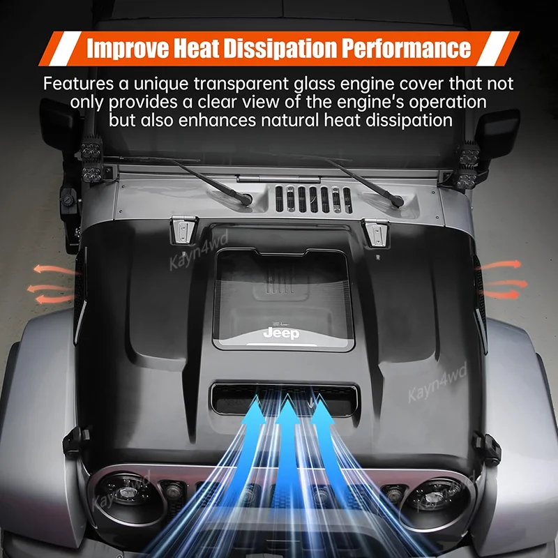 الطرق الوعرة 4x4 اكسسوارات الصلب الفضاء كبسولة هود شفافة تشتت الحرارة بونيه ل 2007 + جيب رانجلر JK JL & المصارع JT #5