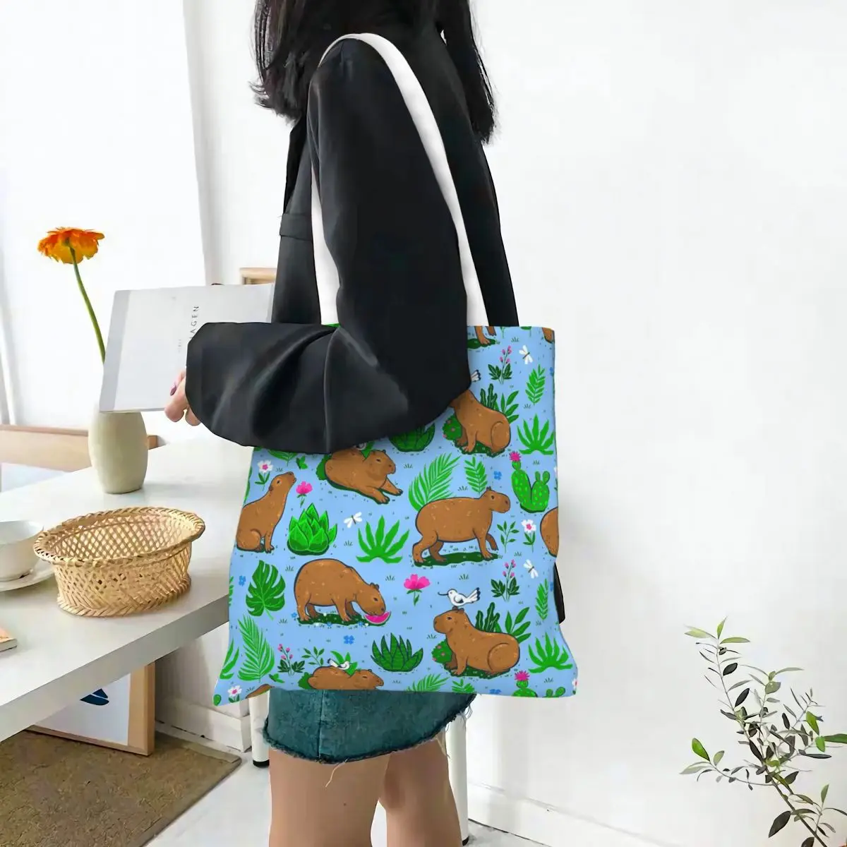 Capybara Is My Spirit Animal Shopping Bags Canvas The Tote Bag Folding for Girls Shoulder Tote Travel Handbag